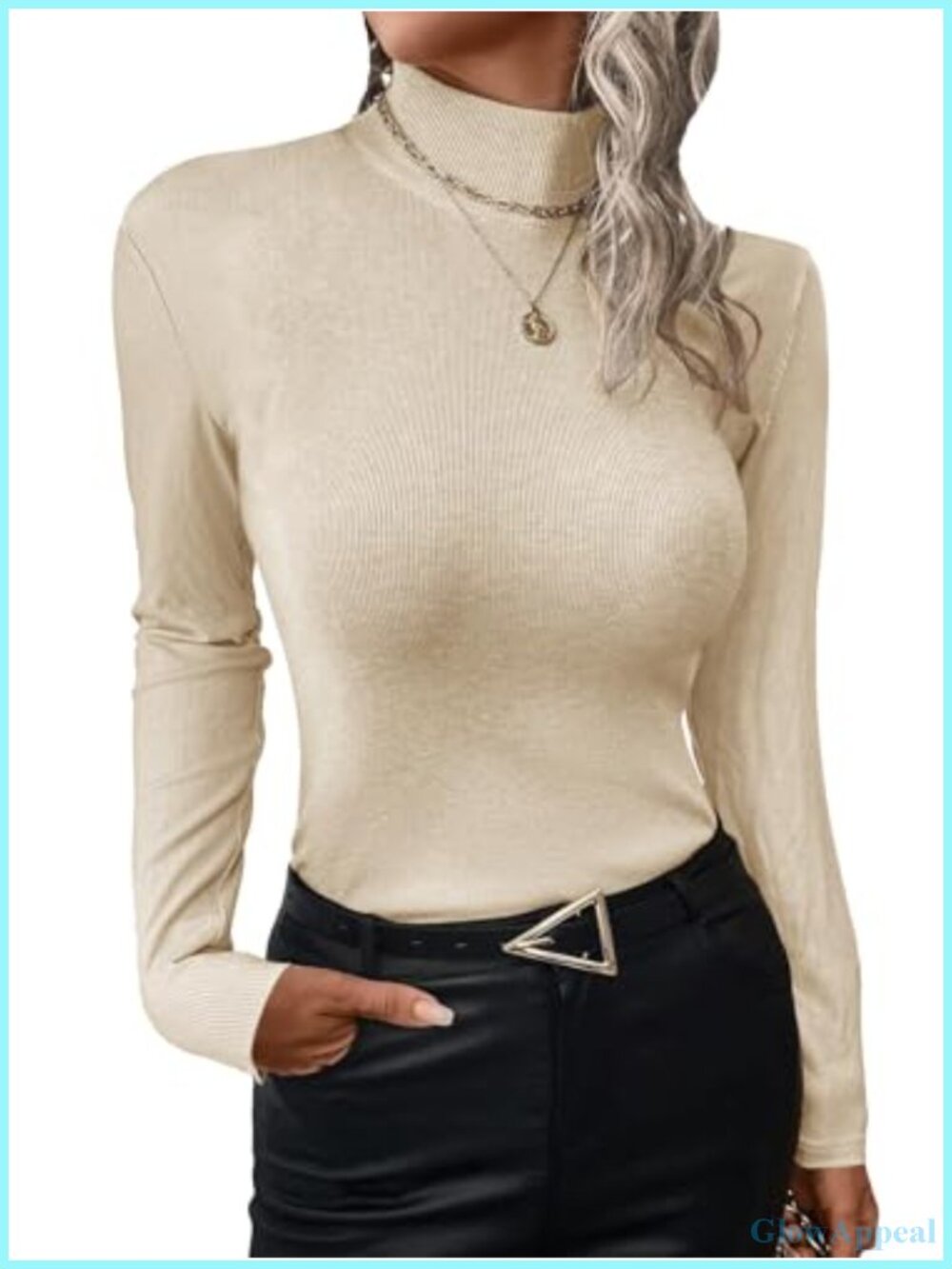 Women's Ribbed Mock Turtleneck Long Sleeve Slim Fit Top Layering Tee
